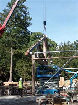 The first truss being lifted into place