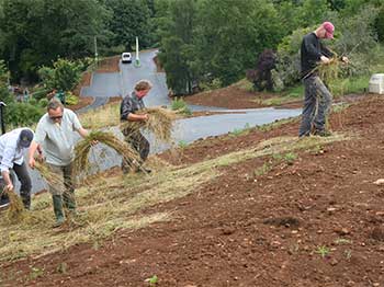 Volunteers strewing the receiver site