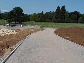 One of the three main paths to the front of the Welcome Building. Cables for the lighting bollards are in and ready to be connected.