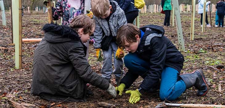 Children planting trees in Silk Wood